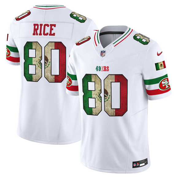 Men's San Francisco 49ers #80 Jerry Rice White 2025 F.U.S.E. Mexico Vapor Limited Stitched Football Jersey Men's San Francisco 49ers #80 Jerry Rice White 2025 F.U.S.E. Mexico Vapor Limited Stitched Football Jersey